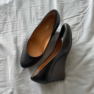 Nine West 3 Inch Black Leather Wedges
